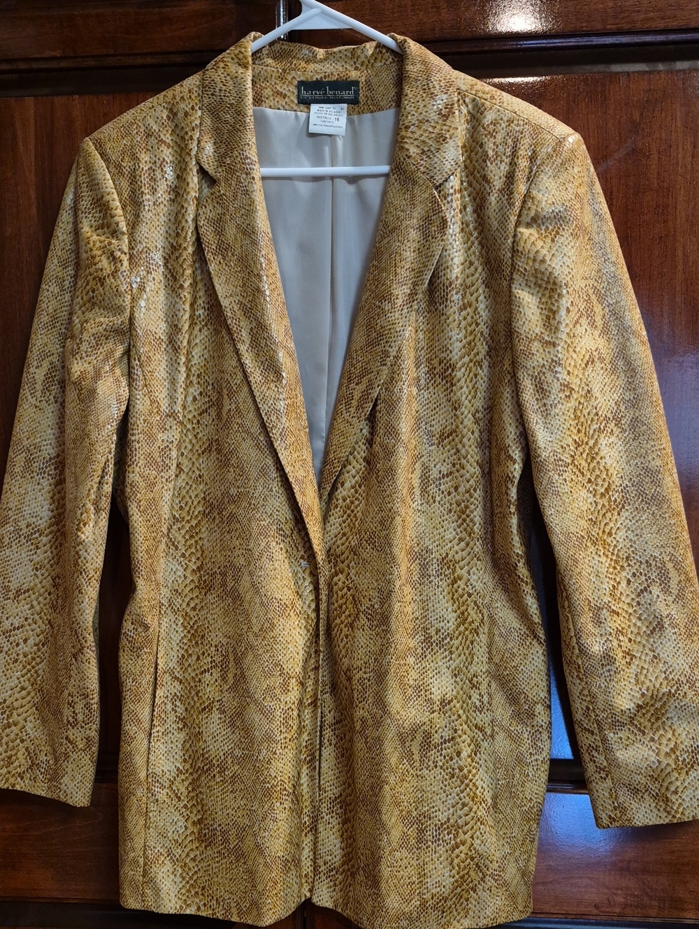 Vtg Harve Benard Faux Snakeskin Python Print Lined Blazer Jacket Plus Size 16